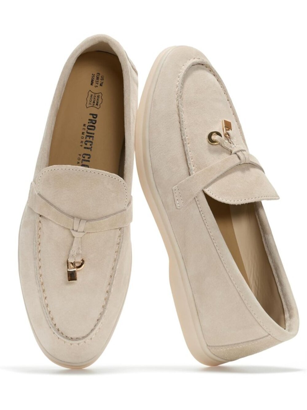 Women's Light Sand Suede 100% Genuine Leather Slip On Casual Flat Loafers Shoes